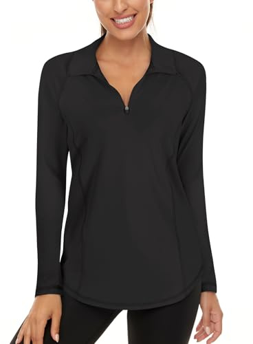 Akiooue Womens Long Sleeve Running Gym Sport Tops Ladies Golf Polo Shirts | Women's 1/4 Zip Up Activewear, Stretch and Lightweight, Workout Hiking Tennis Yoga Cycling Top, UPF 50+, UV Sun Protection