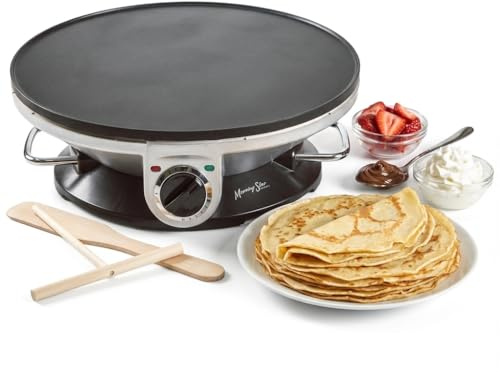 Morning Star 13 Electric Crepe Maker, Nonstick Pancake Griddle, Adjustable Temperature Control with LED Indicator Lights, Includes Spatula & Batter Spreader, Quick Cleanup, Stainless Steel