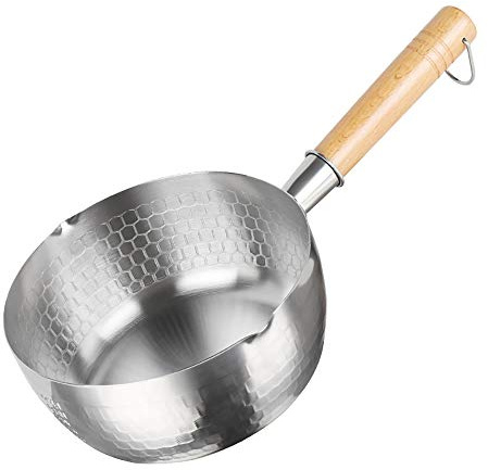 Cdycam mjölkpanna 18 cm Yukihira rostfritt stål kastrull multifunktionell såskastrull med trähandtag (18 cm, rostfritt stål)