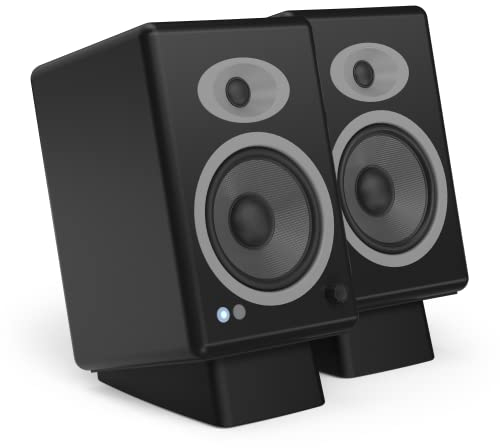 HumanCentric Desktop Speaker Stands Wedge, Desk Speaker Stands for Medium Speakers, Anti Vibration Silicone Angle Wedge Speaker Riser for Computer, Bookshelf, Studio Speaker Stand, Black, Medium