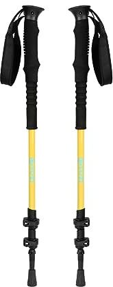 Izas - Bastones de Trekking - Bastón Técnico de Senderismo Desmontable - Plegable Dos Secciones Telescópico - Aleación de Aluminio con Agarre de Caucho Antideslizante - Piura en Color Amarillo y Azul