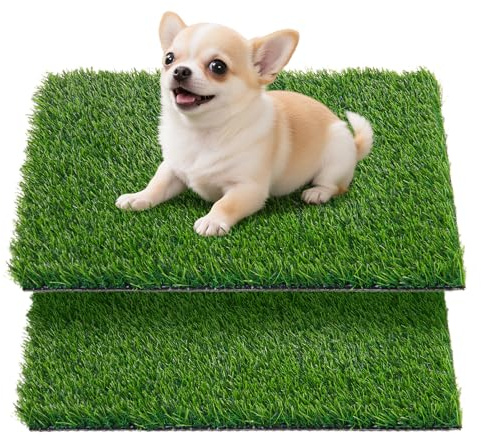 Oiyeefo Artificial Pee Grass Pad for Dogs, Fake Grass Replacement Pads for Dog Potty Tray Training Pet Turf, Indoor and Outdoor Mat- 2 Packs (14 x 18)