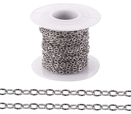 Fashewelry 32,8 fot/rulle rostfritt stål platinakedja storpack texturerade kabelkedjor för halsband smycken accessoarer gör-det-själv-tillverkning 3,5 x 2,5 x 0,4 mm