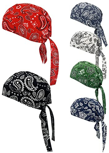 JHYWELL Cotton Doo Rags Skull Bandana Motorcycle Dew Rags Head Wrap Cycling Sweat Hard Helmet Liner Paisley Chef Hats Do Rag Welder Welding Rag Caps for Men and Women (Paisley Pack)