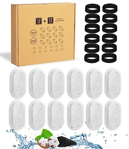 Zawaer Katzenbrunnen Filter, 24s Tück Ersatzfilter Für Trinkbrunnen, 12 Stück Kohlefilter Und 12 Stück Schaumfilter, Trinkbrunnen Katzen Ersatzfilter Für Edelstahl Trinkbrunnen Für Katzen Und Hunde.