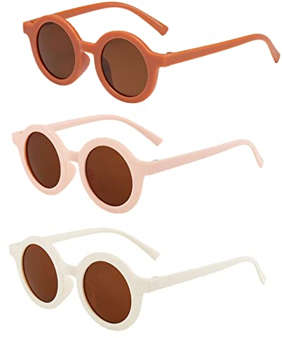 TSHAOUN 3-teilige Kinder Sonnenbrille, Retro Rund, UV-Schutz, Unisex, für Jungen & Mädchen, Outdoor & Sport