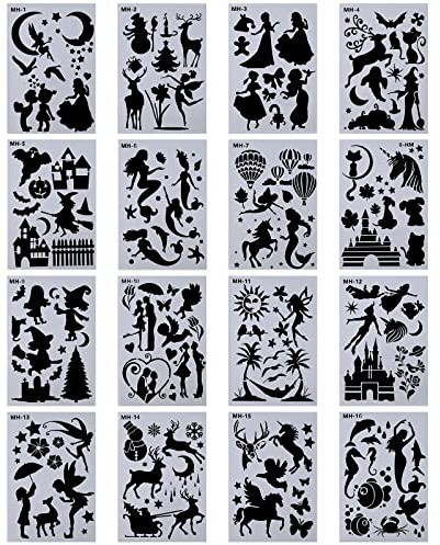 Create idea 16pcs Silhouette Modèle Réutilisable Peinture sur Bois Modèle DIY Dessin Pulvérisation Peinture Pochoirs Outils de Bricolage pour Vêtements Motifs Peints à la Main Cartes de Voeux