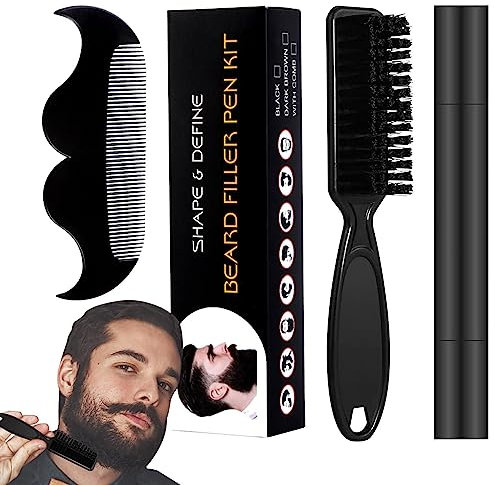 Teksome Bartfüller | Wasserdichter Bartstift Bartbürste Kamm, 4-Spitzen-Bartstift, langanhaltende Abdeckung, natürlicher Bart