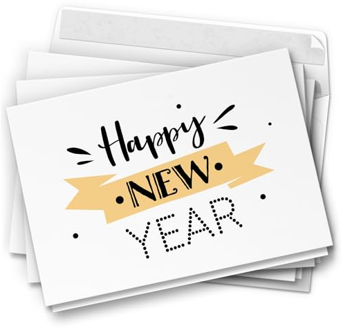 10 Neujahrskarten Grußkarten 2025 Neujahr Silvester - Klappkarten mit Umschlägen - Neujahrsgrüße HAPPY NEW YEAR