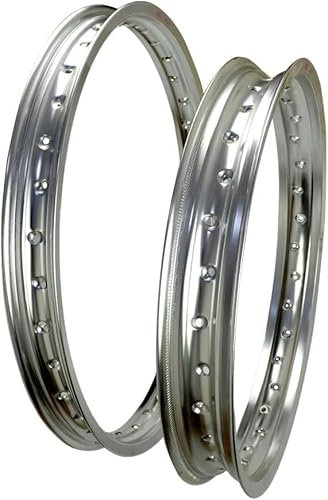 AHL Jantes moto avant/arrière 6061 cercles de jantes en aluminium aérospatial(1.60x21/2.15x18,36 trous，Argent)