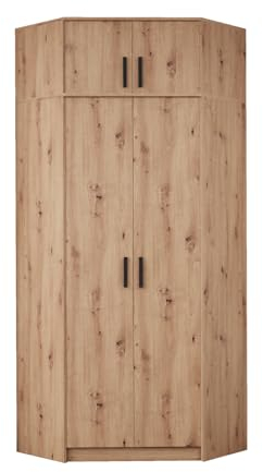 Marmex Kleiderschrank Holz Eckschrank mit Kleiderstange und Einlegebode Mehrzweckschrank Schrank Kinderzimmer Schlafzimmer Möbel Flurschrank Grant G8+G15 91x235 cm (Artisan Eiche)