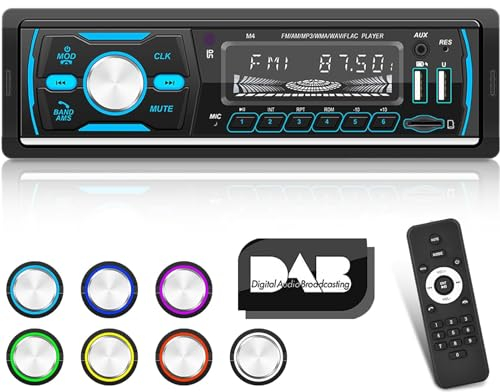 1 Din DAB Autoradio mit Bluetooth - FM AM RDS Radio - 7 Farbtasten Lichter/USB/U Disk/AUX + 32G TF Karte