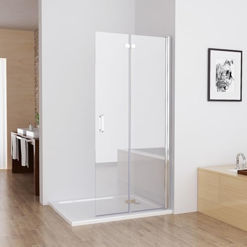 MIQU Nischentür 120 x 195 cm Walk in Duschabtrennung Faltbar Duschwand für Dusche Pendeltür Falttür Duschtür aus NANO ESG Glas Rahmenlos duschtrennwand ohne Duschwanne
