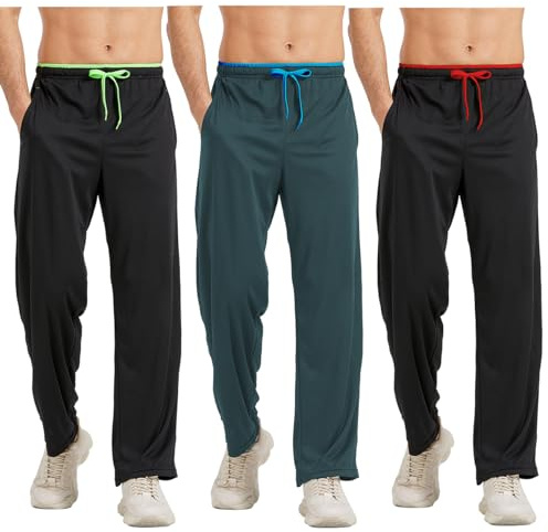 DWUGD’L Men's 3-Pack Lightweight Loose Fit Joggers with Pockets, Breathable Mesh Athletic Sweatpants for Training, Gym & Casual (Set 1: M)