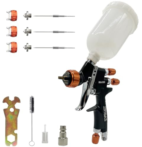 HVLP Mini Paint Spray Gun Gravity Air Spray Gun 250CC Cup Professional Pneumatic Air Paint Sprayer Auto Repair Tool Painting Kit 3 Nozzle 0.8MM, 1.0MM, 1.2MM (0.8 1.0 1.2MM)