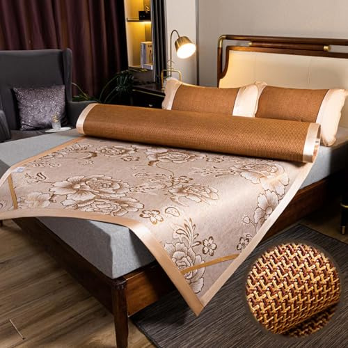 ZXLVCU Materasso Raffreddamento in bambù, Tappetino da Letto Estivo per Camera da Letto, Stuoia Rattan Letto con Federa, Materassino per Dormire Estivo (180 * 200cm,Double-Sided Rattan)