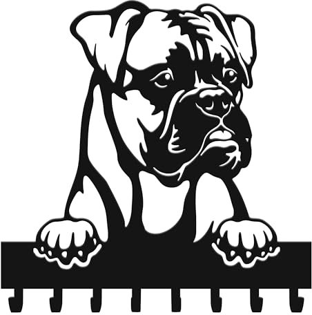 Porte-clés mural en forme de chien avec 8 crochets, porte-clé mural moderne pour entrée, cuisine, idée cadeau, décoration maison, porte laisse chien mural (boxer)