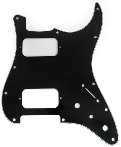 Musiclily Pro 11 Fori Battipenna ST Chitarra HH Pickguard con Configurazione Angolo Rotondo 2 Humbucker 2 Potenziometro Selettore Mini per Chitarra Elettrica tipo Fender Squier Strat, 3 strati Nero