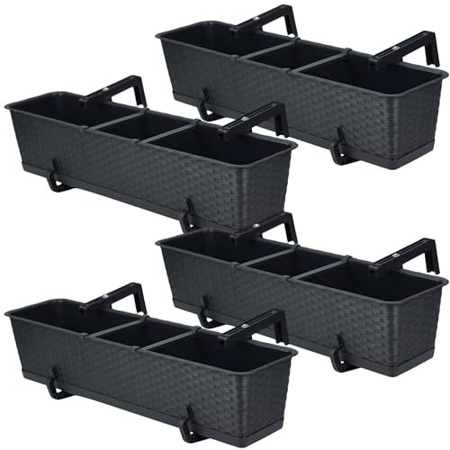 DIKEL Set di fioriere da balcone, 4 x 69 cm x 17 cm, resistente alle intemperie, in effetto rattan, per piante eleganti di terrazzo e balcone, colore: antracite