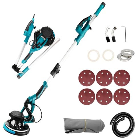 Drywall Sander, 850W Electric Wall Sander with Vacuum Auto Dust Collection with Telescopic Foldable Handle, 5 Variable Speed 800-1800RPM Power Wall Sanders, LED Light, for Popcorn Ceiling