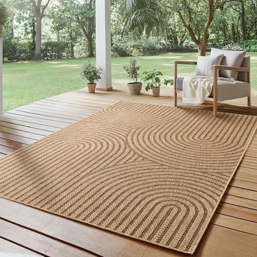 SIMPEX Indoor Outdoor Teppich Wetterfest- pflegeleicht im natürlichen Jute-Look, Sisal Teppich Wohnzimmer, Küche, Terrasse, Garten und Balkon, 120x170 cm