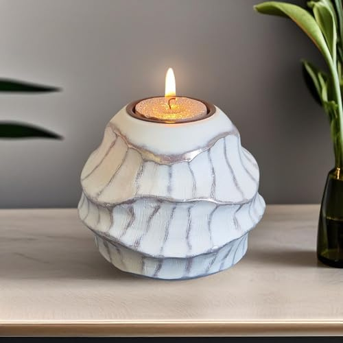 Portavelas Decoracion Hogar, Diseño Irregular y Elegante, Estilo Minimalista. Candelabro Blanco Plateado para Velas de Té. Centro de Mesa Decorativo Salon. Regalo Navidad, Bodas de Plata