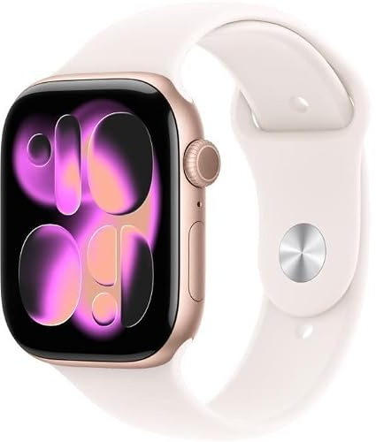 Apple Watch Series 11 GPS + Cellular 46 mm Smartwatch mit Aluminiumgehäuse in Roségold und Sportarmband in Blassrosa (M/L), Schlafindex, Fitnesstracker, Gesundheitsüberwachung, Always-On Display