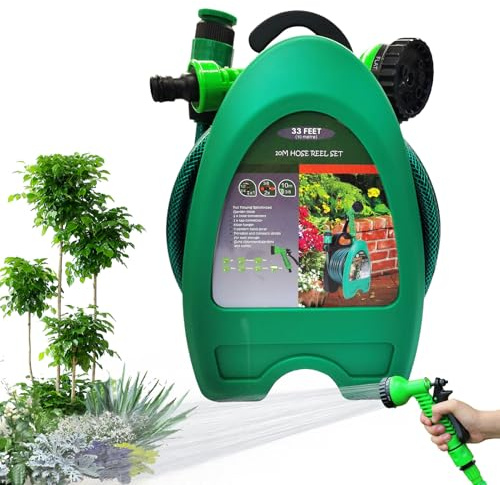 Kustimantu Supporto per tubo da parete | supporto per tubo robusto fissaggio a parete, supporto per bobina 10 m, archiviazione per irrigazione esterna, giardino, garage, piscina