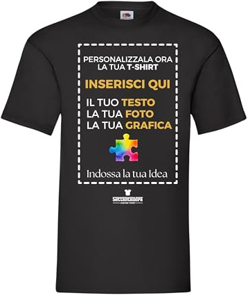 Settantallora T-Shirt Personalizzabile Uomo Fronte Retro | Maglietta Personalizzata con Stampa Foto, Logo, Testo | Maglia Custom a Maniche Corte in Cotone | Idea Regalo Originale (3XL, Nero)