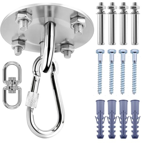 LINLINOI Gancio da soffitto in acciaio inox, carico pesante fino a 400 kg, girevole a 360 gradi, supporto multifunzionale per sacco da boxe, amaca, poltrona sospesa, tenda da sole e asciugamano da