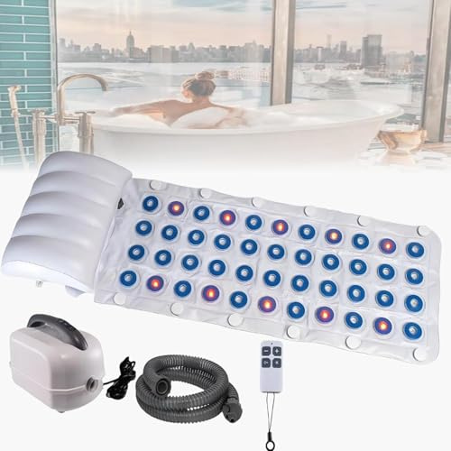 MINHUIJIHUI Bubble massagematta, spa badkarstillbehör med fjärrkontroll och 6 färger, 93 munstycken för helkroppsmassage, 6 nivåer av styrkan, komfortkudde, 13 sugkoppar
