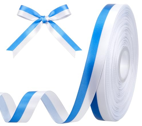 Gulfmew Cinta de Regalo Azul y Blanca Cinta de Bandera Bávara para Envolver Regalos, Bricolaje, Manualidades, Medallas, Decoración, Copa Mundial, Supercopa (Baviera, 1,5 cm x 41 m, Raso)