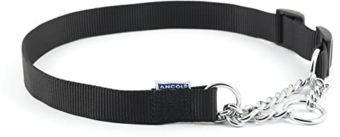 Heritage Nylon & Chain Check Collar Black 12mm X35-45cm Sz2-4
