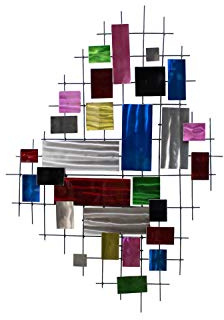 Kunstloft® Extravagante Escultura de Pared de Metal 'Ventanas desconocidas' 82x116x5.5cm | Decoración XXL Metal Arte | Cuadrados Abstractos Multicolor | Hecho a Mano Imagen Mural de Arte Moderno