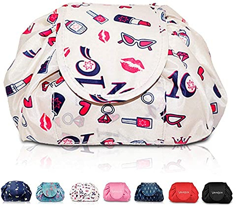 Borsa per il trucco con coulisse pigra Borsa per cosmetici da viaggio grande portatile Borsa per il trucco da viaggio Borsa per l'immagazzinaggio per le donne Ragazza (rossetto)