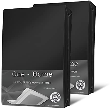 one-home 2er Set Jersey Spannbettlaken Spannbetttuch weich Heavy Baumwolle Rundumgummizug, Farbe:Schwarz, Größe:140x200 cm - 160x200 cm