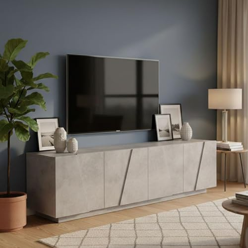 Dmora - Meuble TV Raul, Buffet bas de salon, Base pour meuble TV, 100% Made in Italy, 162x44h46 cm, Ciment