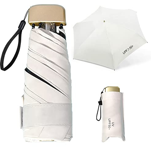 ZOCONE Mini Ombrello da Viaggio, Mini Ombrello Ultraleggero Portatile Compatto Ombrelli Pieghevole Ombrelli da Viaggio, 99% UV Resistenza & 100% Impermeabile (Bianco)