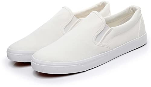 RVROVIC Women Canvas Slip-On Sneakers Soft Walking Shoes Rubber Sole Flat Loafers（6.5,1-White