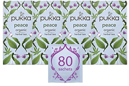 Pukka Herbs | Peace Organic Herbal Tea Box | Tea Infusion With Chamomile, Spearmint and Ashwagandha | Perfect For Calming & Sleep | Caffeine Free | 4 Packs | 80 Plant Based Biodegradable Tea Bags