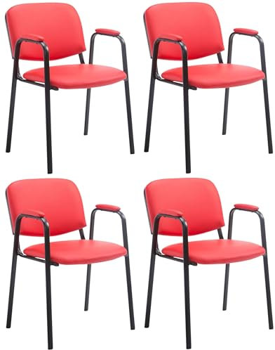 CLP 4er Set Besucherstühle Ken Pro Mit Metallgestell Und Kunstlederbezug I Konferenzstühle Mit Metallgestell Und Rückenlehne, Farbe:rot