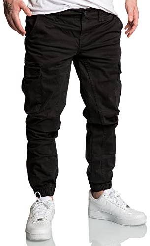 Amaci&Sons Jogger Cargo Herren Chino Jeans Hose 7022 Schwarz W38