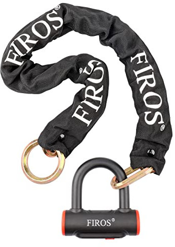 FIROS U-Schloss mit 10 mm sechsseitigen Kettengliedern, 1 m, schwarz, ideal für Fahrräder, Motorräder, Mopeds, Roller, Generatoren, Geländefahrzeuge usw.