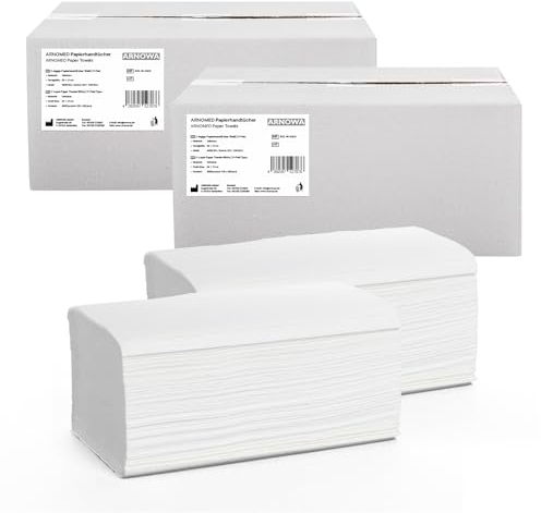 8.000 Papierhandtücher, ARNOMED Handtücher aus Papier in ZZ-Falz, 2-lagiges Hand-Tuch-Papier in Weiß, 25x23cm Tücher Recycelt, 40x200 weiche Papierhandtücher für Spender, Papiertücher, Falthandtücher