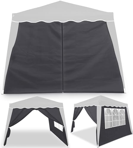 CASARIA® 2X Seitenteil für Pavillon 3x3m Wasserdicht mit Fenster mit Reißverschluss Garten Seitenwand Abdeckplane Faltpavillon Pop Up Stabil Anthrazit
