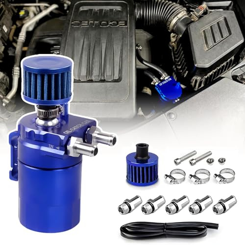 Aluminium Voiture Réservoir, Kit de Réservoir D'huile de Voiture, Universel Séparateur Bidon Huile Voiture Air Filtre avec Filtre à Air, Tuyau et Autres Accessoires (Bleu)