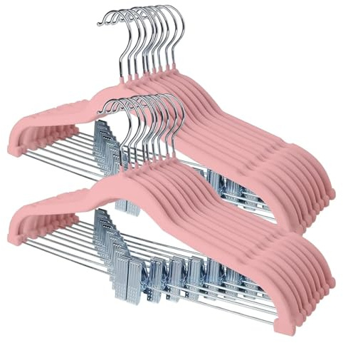 Stormix Grucce appendiabiti in velluto rosa con clip, antiscivolo, resistenti, per pantaloni, gonne, abiti, giacche, confezione da 18