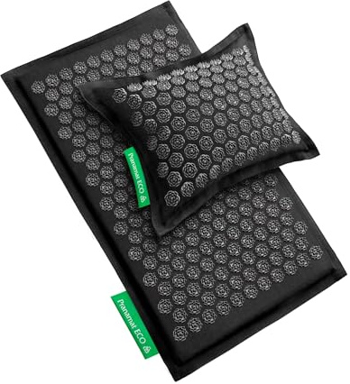 Pranamat Acupressure Large Mat and Pillow Set, Premium Acupressure Therapy for Pain Relief and Relaxation, Handcrafted in Europe with Sustainable and Natural Materials (Obsidian)