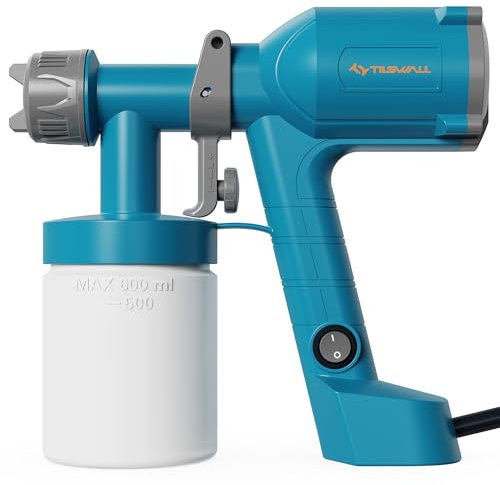 Tilswall Pistola de Pintura Eléctrica - Pulverizador de Pintura Ultraligera con Tanque Desmontable De 600ml, 2 Boquillas & 3 Modos, Paredes, Techos, Muebles, Vallas, Jardín, Azul