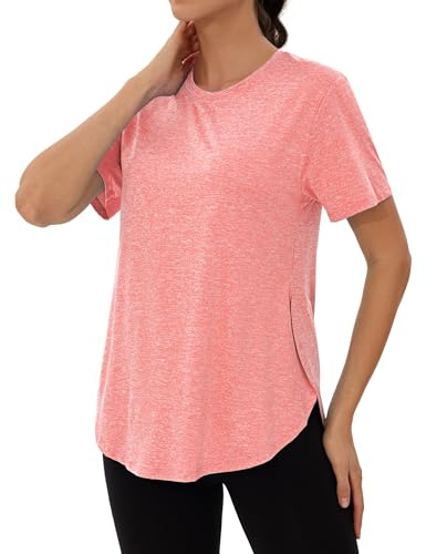 Wayleb Maglietta Sportiva Donna Traspirante a Maniche Corte Girocollo T-Shirt Sportive Leggera con Spacchi Laterali per Sport, Yoga, Fitness, Running, Trekking, Corsa, Palestra S-3XL